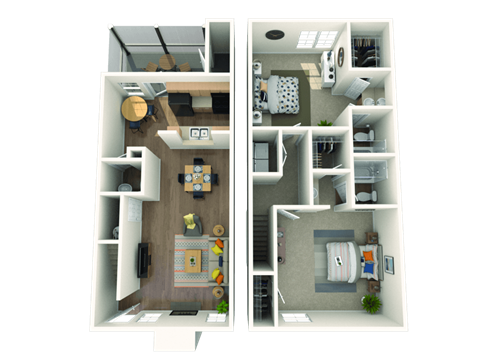 Floor plan for 2 beds, 2.5 baths, 1225 sqft